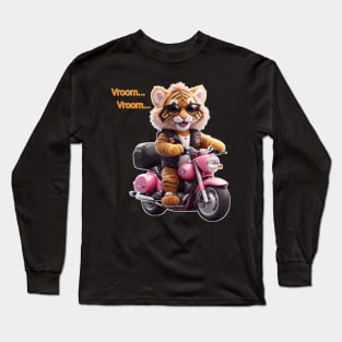 cute tiger with sunglasses raiding pink bike funny Long Sleeve T-Shirt